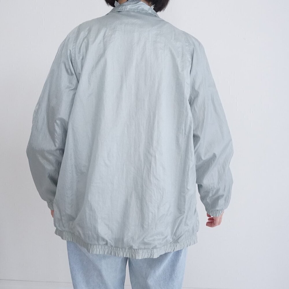 Vintage Haland! Silver-y Blue Nylon Cotton Lined Windbreaker Button Jacket L - Picture 3 of 11